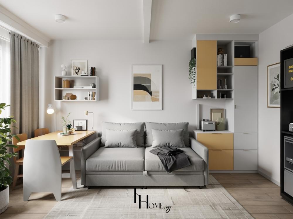 Thiết kế phòng khách nhà phố với sofa giường nội thất thông minh