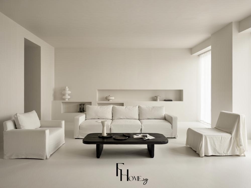 Thiết kế phòng khách phong cách tối giản với tông màu trắng chủ đạo 