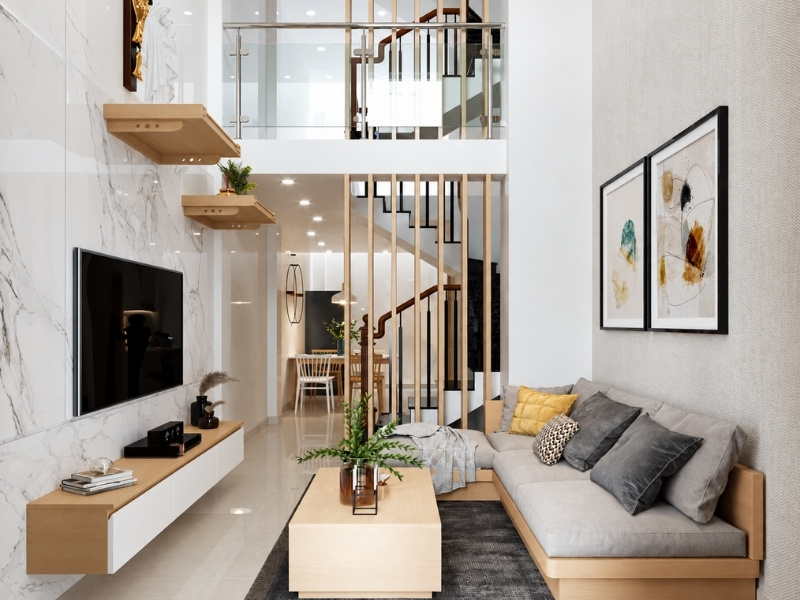 Thiết kế phòng khách thông tầng nhà phố diện tích 40m2