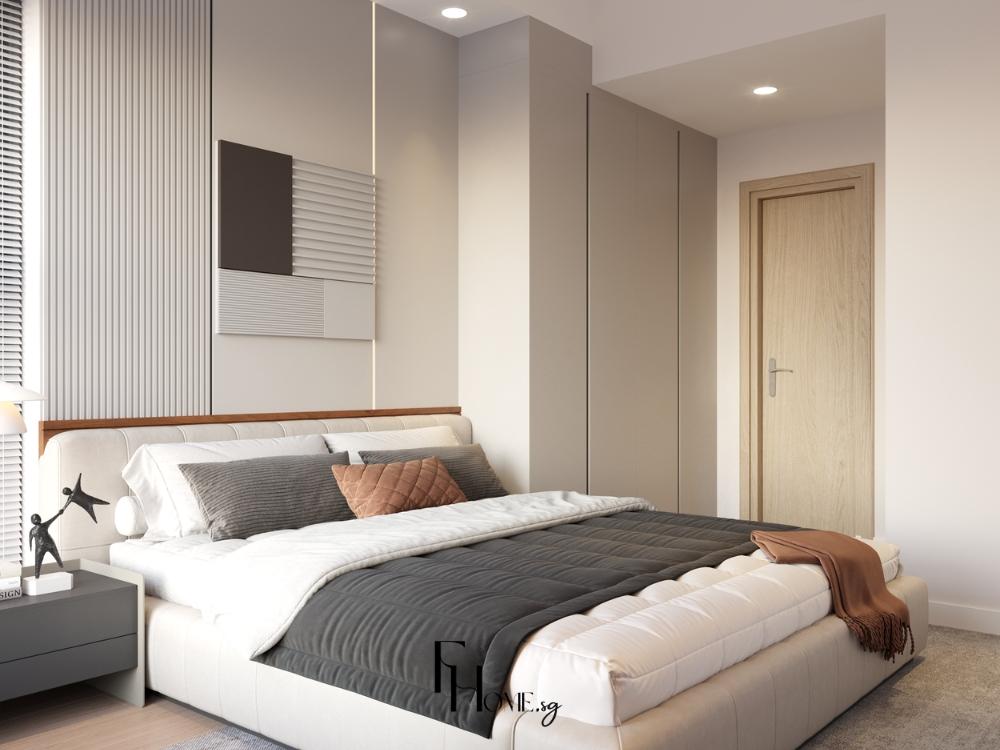 Thiết kế phòng ngủ ấm cúng, sử dụng tông màu hài hòa và chất liệu tự nhiên, phản ánh phong cách sống thư thái của gia chủ