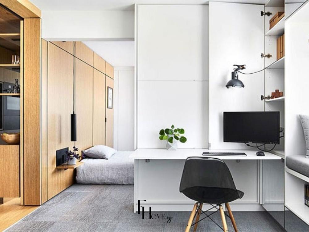 Thiết kế phòng ngủ căn hộ mini tích hợp phòng làm việc tối ưu