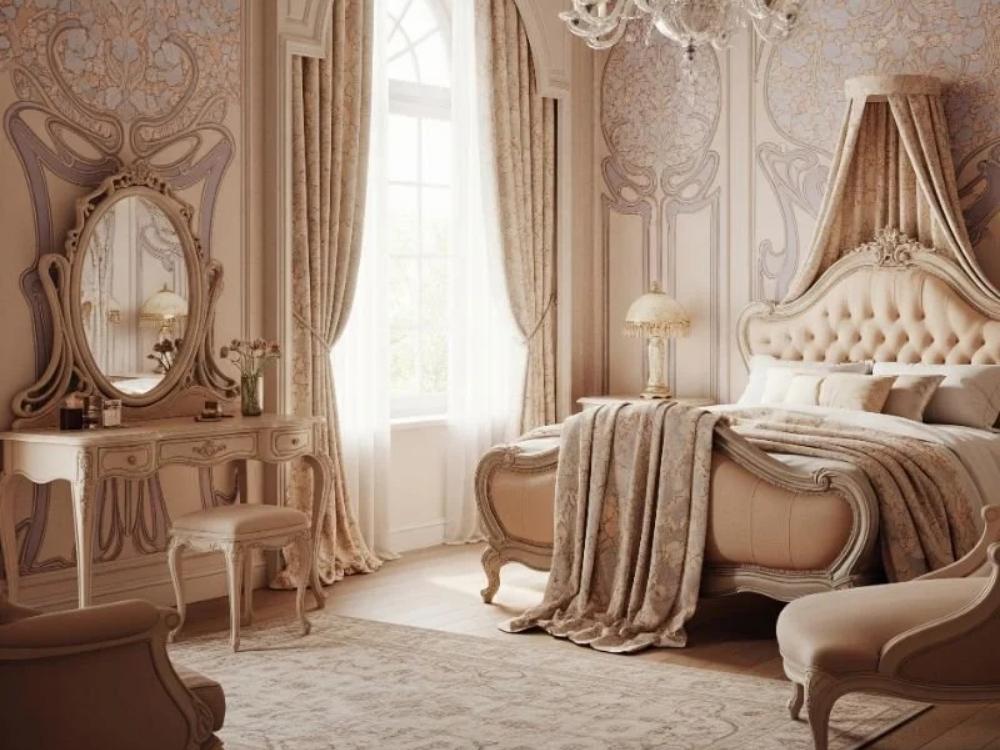 Thiết kế phòng phong cách Art Nouveau lấy cảm hứng từ thiên nhiên, kết hợp đường nét mềm mại và chi tiết trang trí tinh xảo