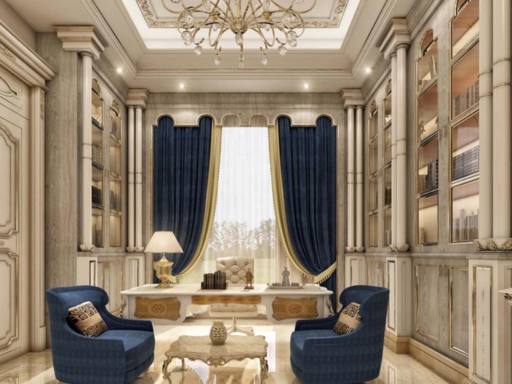 Thiết kế phòng phong cách Baroque nổi bật với nội thất cầu kỳ, hoa văn phức tạp và ánh vàng rực rỡ, tạo cảm giác quyền uy và đẳng cấp hoàng tộc