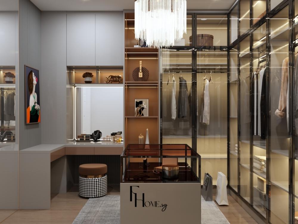 Thiết kế phòng thay đồ nhà phố với tủ quần áo âm tường 