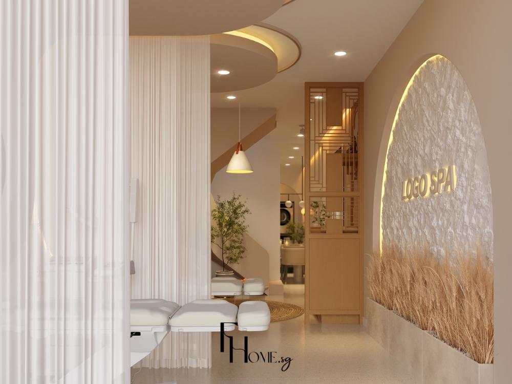  Thiết kế spa sử dụng tông màu trắng vàng chủ đạo