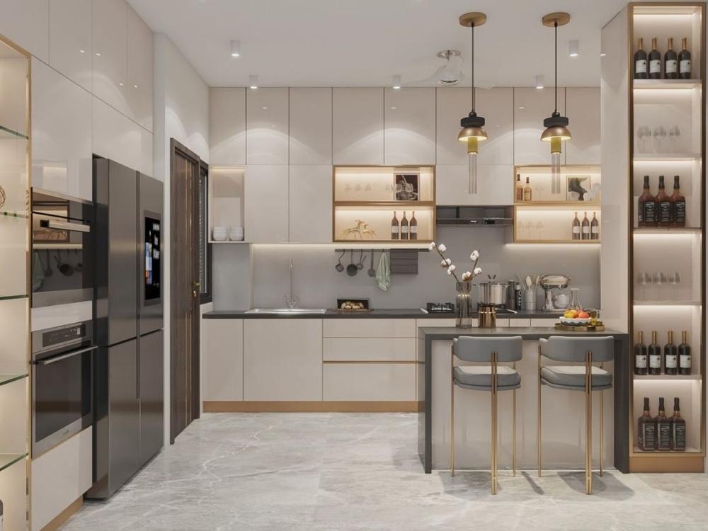 Một gian bếp hiện đại cần tích hợp đầy đủ các thiết bị thông minh như bếp từ, máy hút mùi, máy rửa chén