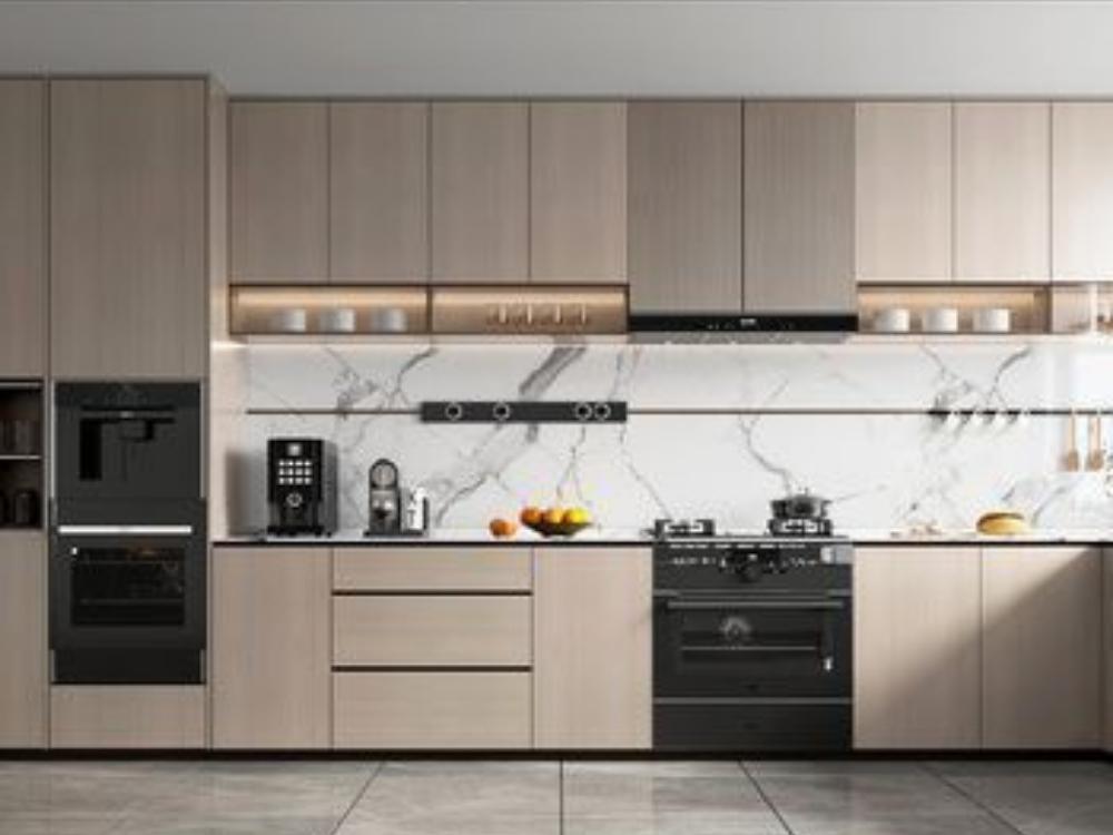 Tủ bếp Laminate, bề mặt nhiều lớp ép nhiệt, đa dạng vân gỗ và màu sắc