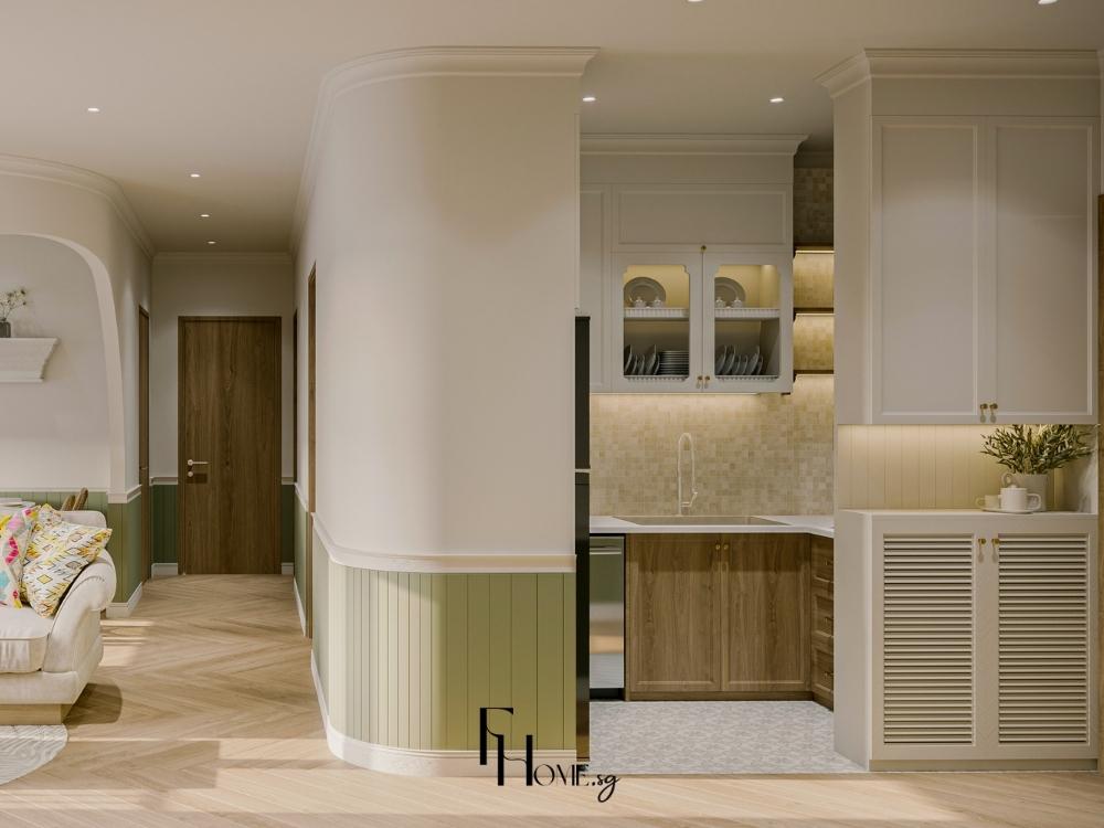 Tủ bếp gỗ công nghiệp hiện đại sử dụng MDF hoặc HDF phủ Laminate hoặc Veneer