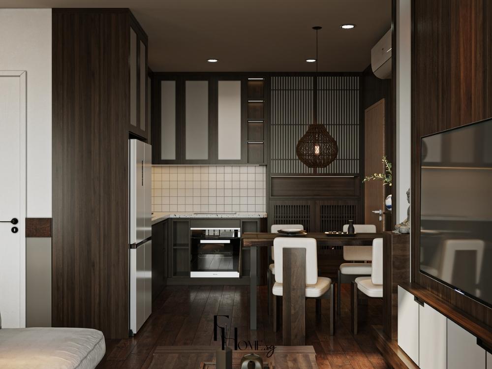 Tủ bếp làm từ gỗ tự nhiên óc chó, bền đẹp, chịu nhiệt và chống mối mọt hiệu quả