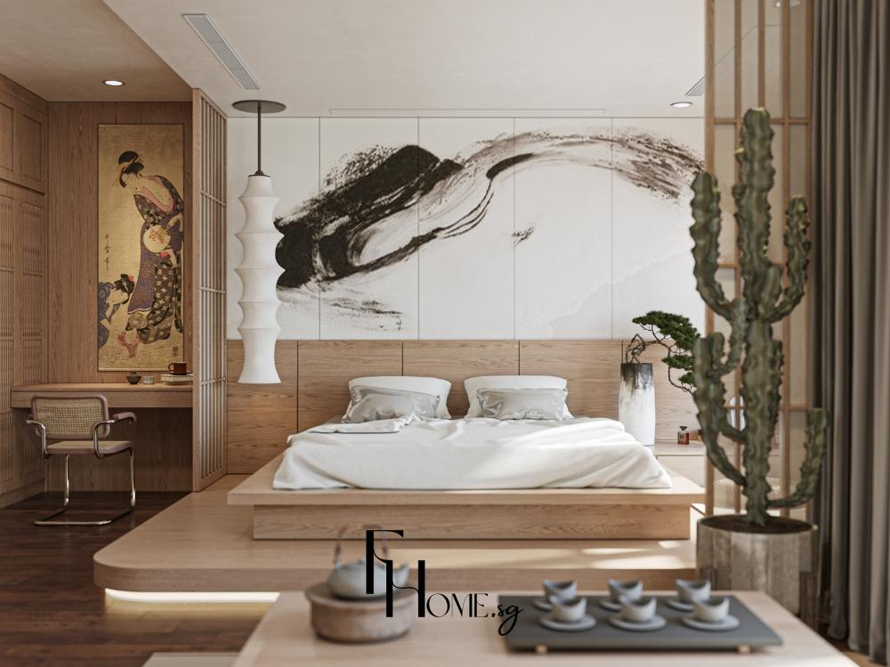 View khác của phòng ngủ cho thấy sự kết nối hài hòa giữa không gian nghỉ ngơi và thiên nhiên bên ngoài