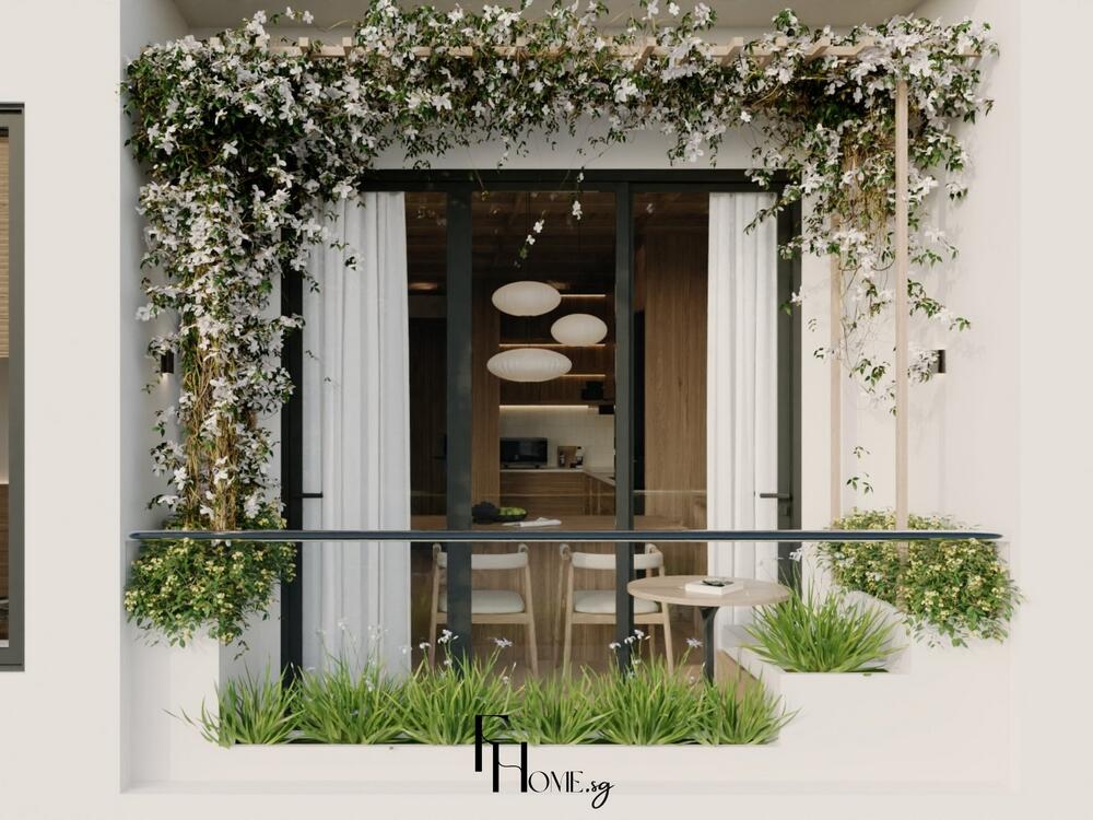 Ban công phong cách Nhật Bản với giàn cây leo, tiểu cảnh xanh tạo cảm giác gần gũi thiên nhiên