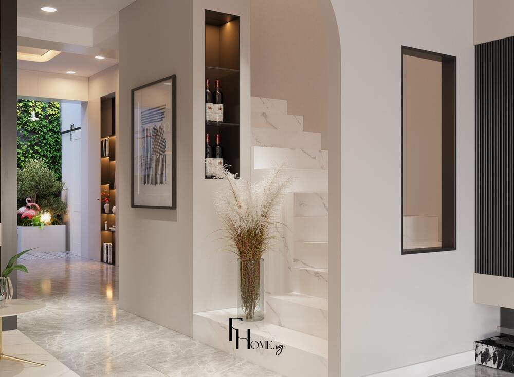 Cầu thang nhà phố quận 9 65m2 phong cách hiện đại