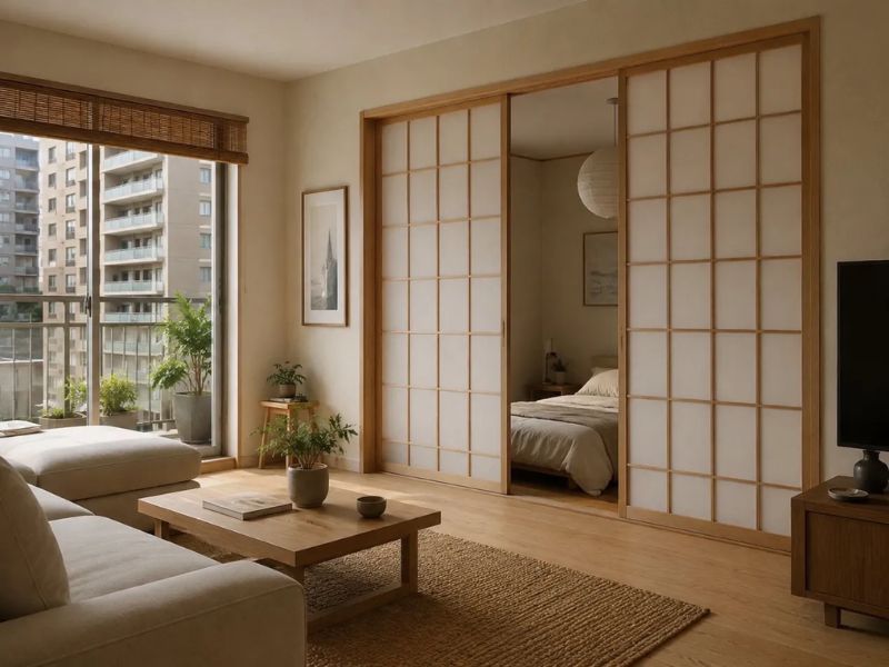 cửa trượt Shoji phân vùng phòng khách phòng ngủ nội thất phong cách Nhật Bản