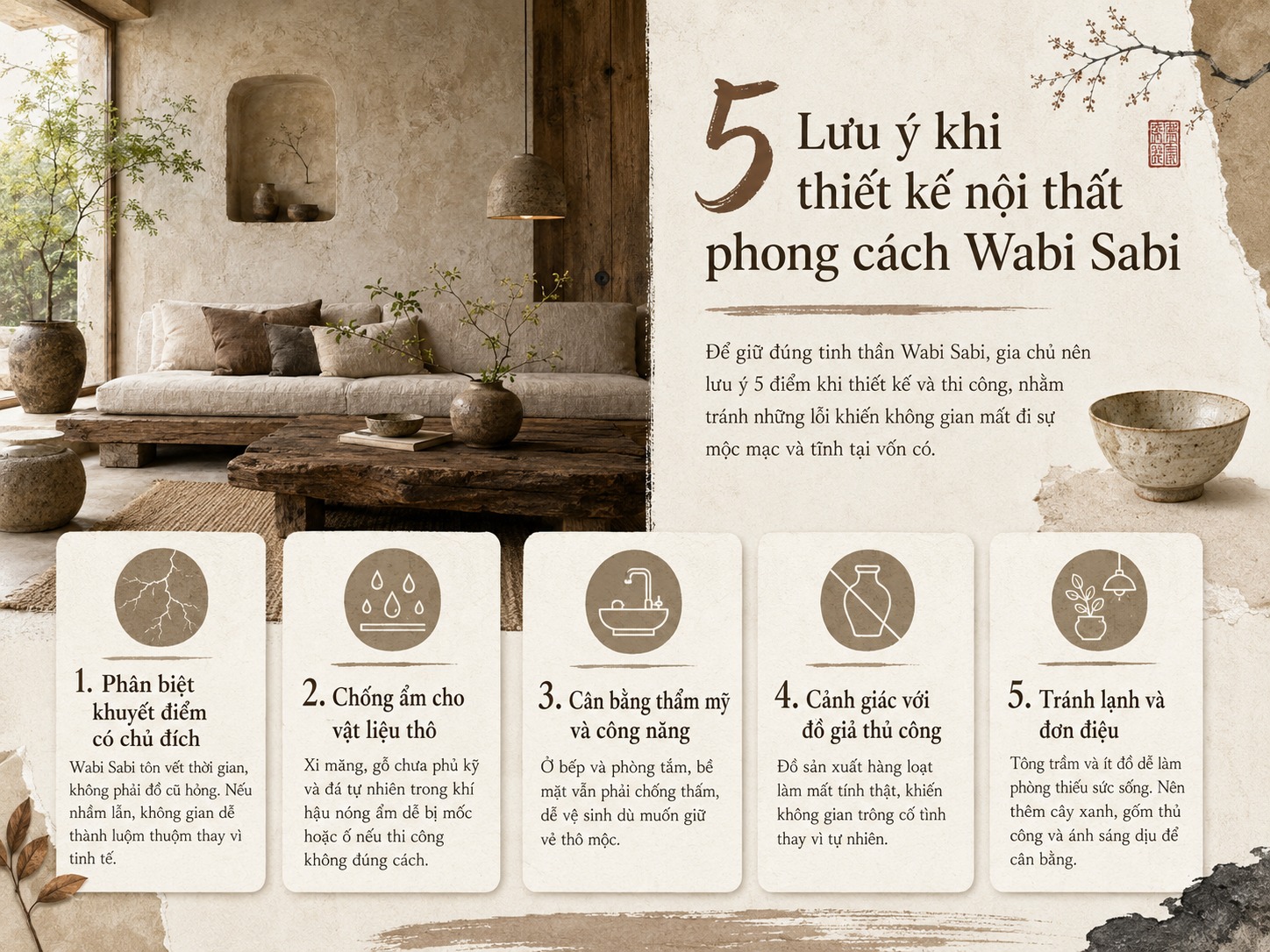 5 lưu ý khi thiết kế nội thất phong cách Wabi Sabi