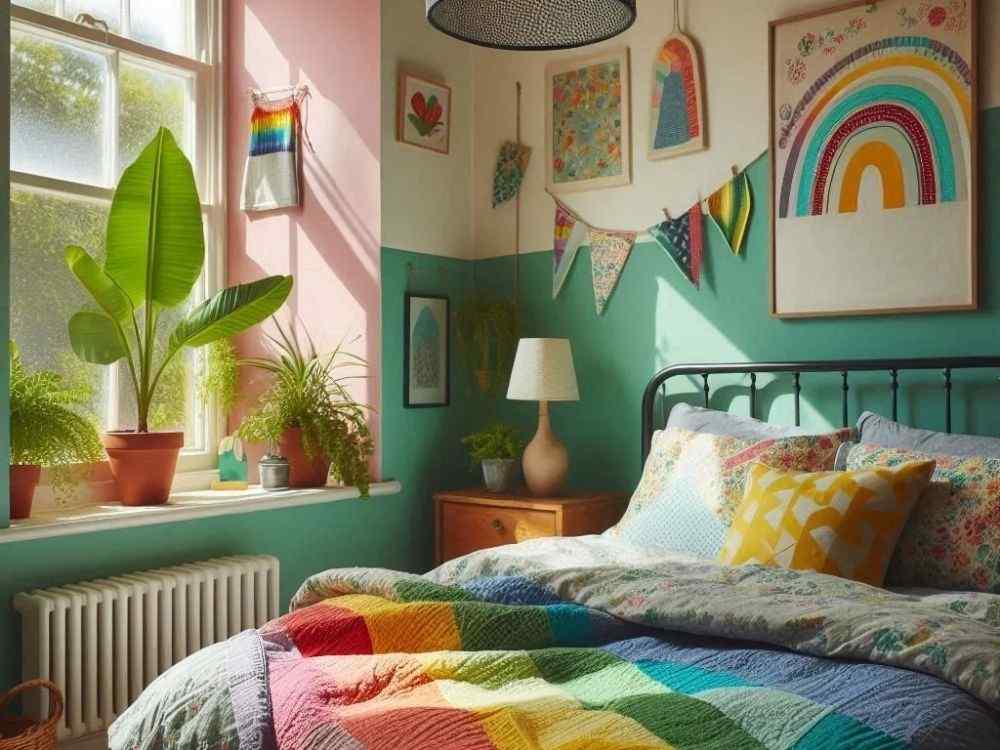 Kết hợp màu sắc tươi sáng giúp phòng ngủ mang đến năng lượng vui tươi