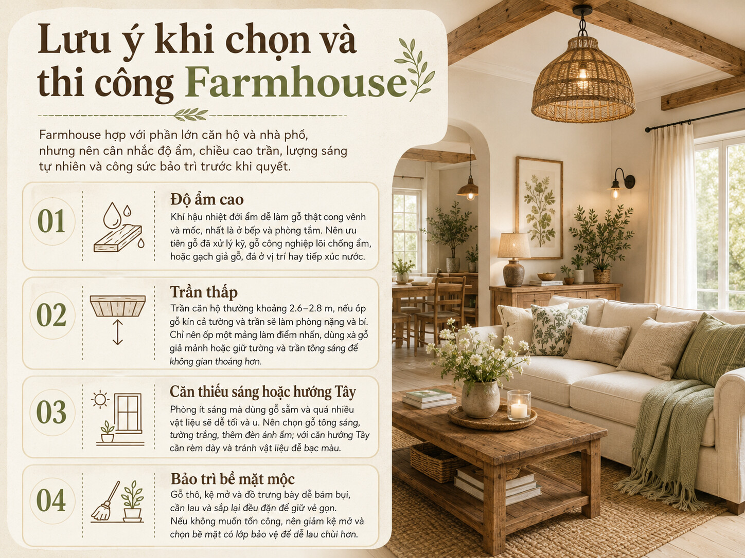 lưu ý khi chọn và thi công nội thất Farmhouse