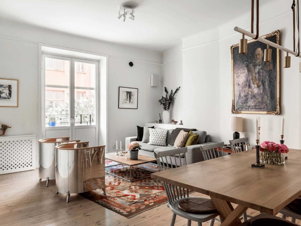 Phòng khách phong cách Scandinavian liên thông phòng bếp tạo không gian thoáng đoãng