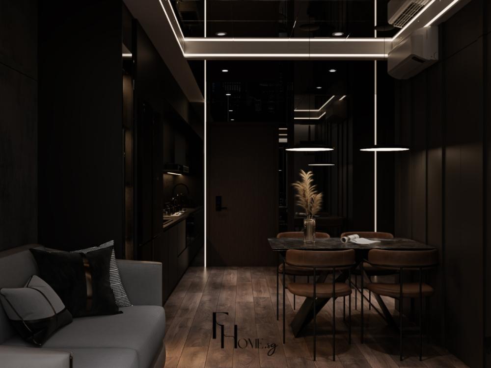 Phòng khách Luxury với sofa da thật, bàn trà đá marble và đèn chùm pha lê tạo không gian sang trọng và đẳng cấp.