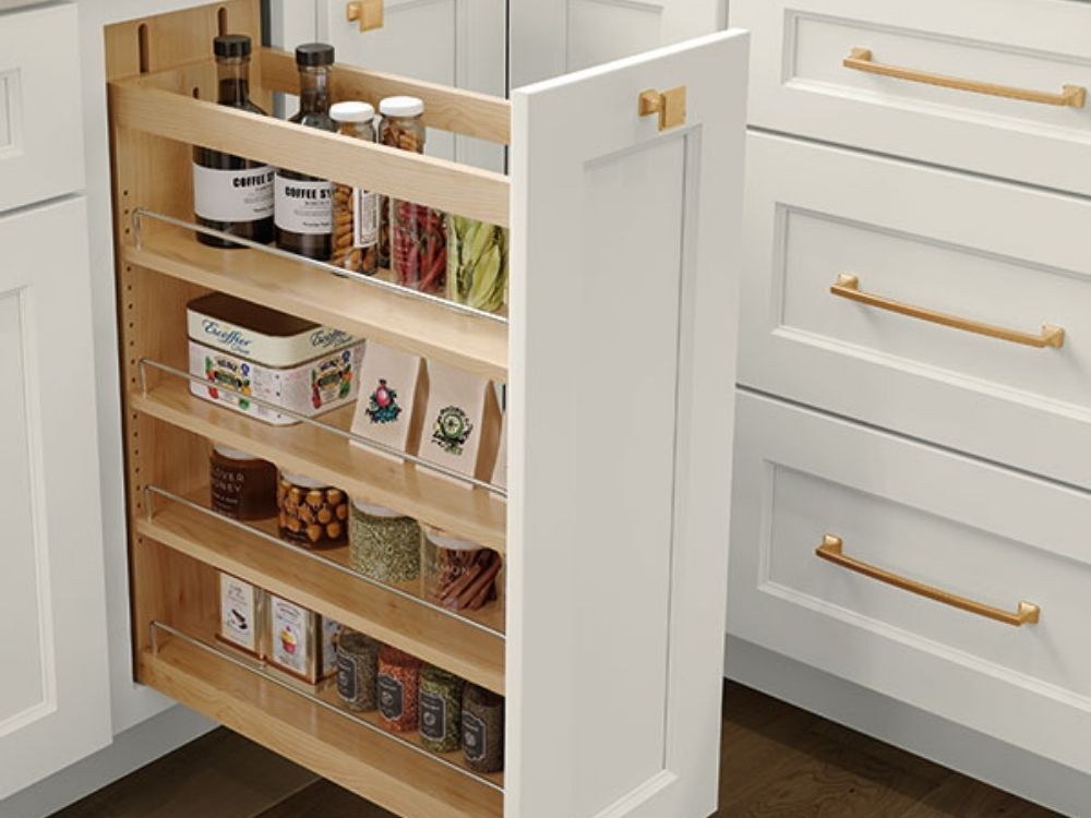 Ngăn kéo gỗ thiết kế dạng rổ trượt lưu trữ gia vị và hạt khô