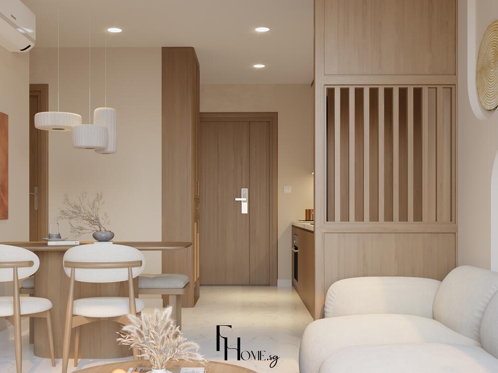 Phòng ăn phong cách Nhật Bản với chất liệu gỗ tự nhiên, mang lại cảm giác riêng tư thư thái