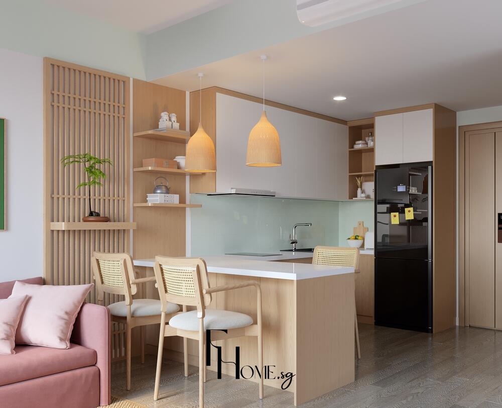 Phòng bếp căn hộ Lumiere Boulevard 54m2 phong cách Japandi