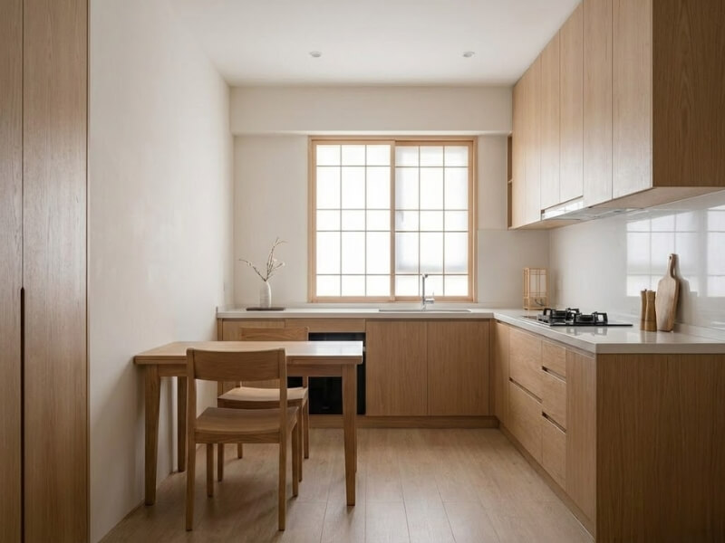 Phòng bếp nội thất chung cư 75m2 phong cách Nhật Bản