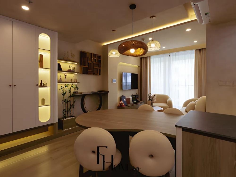 Phòng bếp phong cách Wabi Sabi với màu be cũ và ghi mang lại sự gần gũi và ấm cúng.