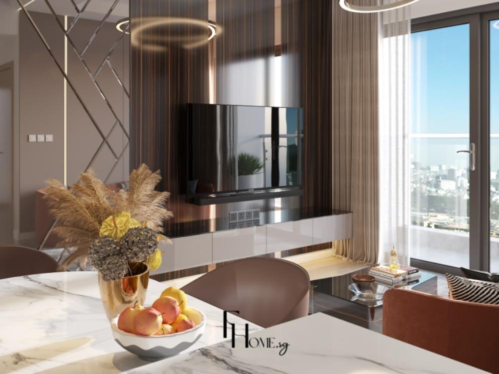 Phòng khách phong cách hiện đại với màu trắng trung tính tạo không gian tinh tế và hiện đại