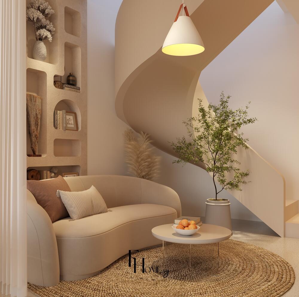 Phòng chờ nhà phố mix Spa Bình Thạnh 48m2 phong cách Hiện đại mix Wabi Sabi