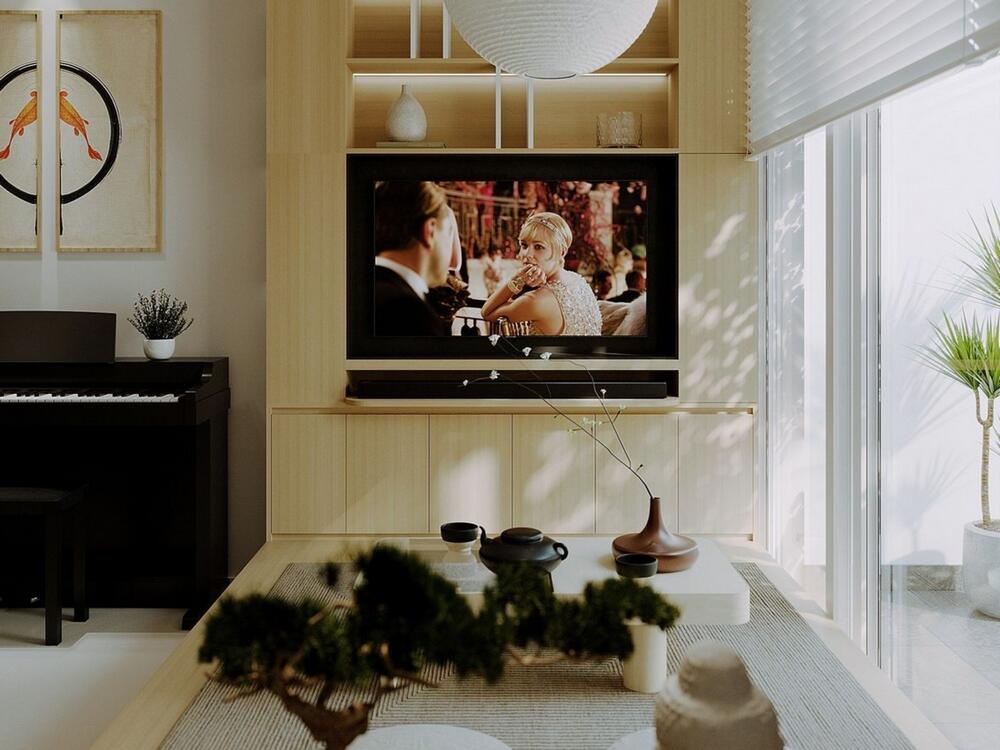 Phòng giải trí phong cách Nhật Bản với chiếu Tatami làm điểm nhấn cùng bàn trà thấp