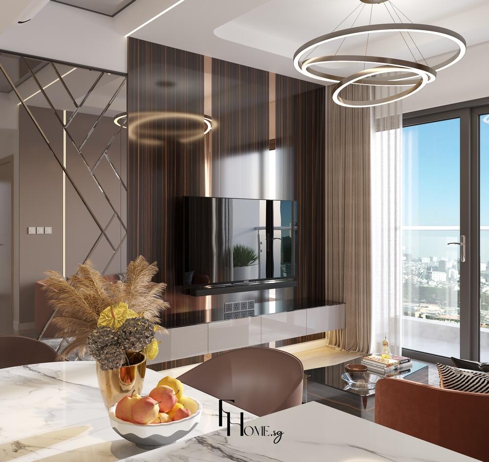 Phòng khách căn hộ Lumiere Boulevard 54m2 phong cách hiện đại view 2