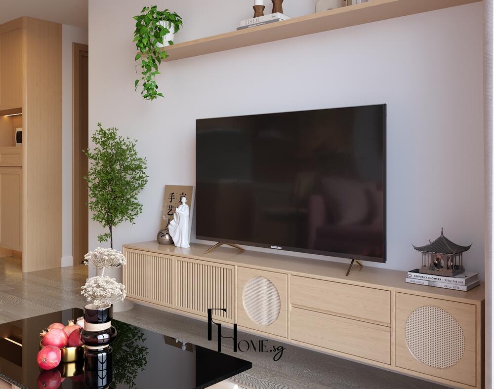 Phòng khách căn hộ Lumiere Boulevard 54m2 phong cách Japandi view 1