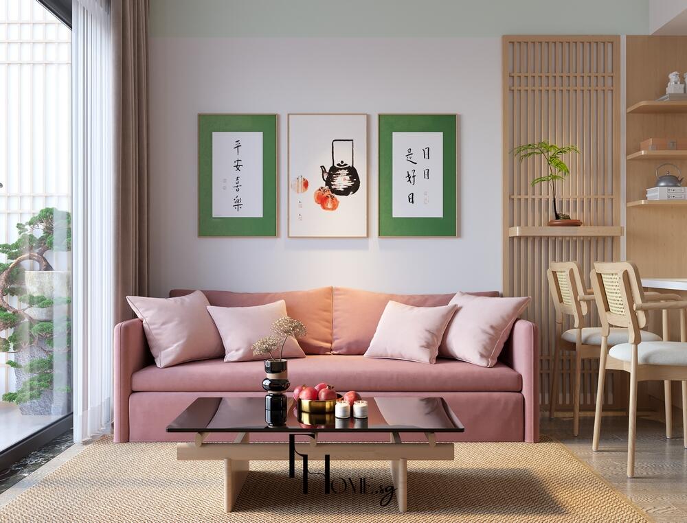 Phòng khách căn hộ Lumiere Boulevard 54m2 phong cách Japandi view 2