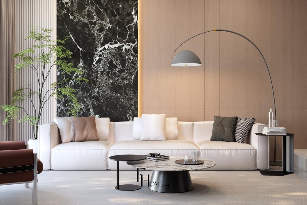 Phòng khách nhà phố quận 9 65m2 phong cách hiện đại view 1