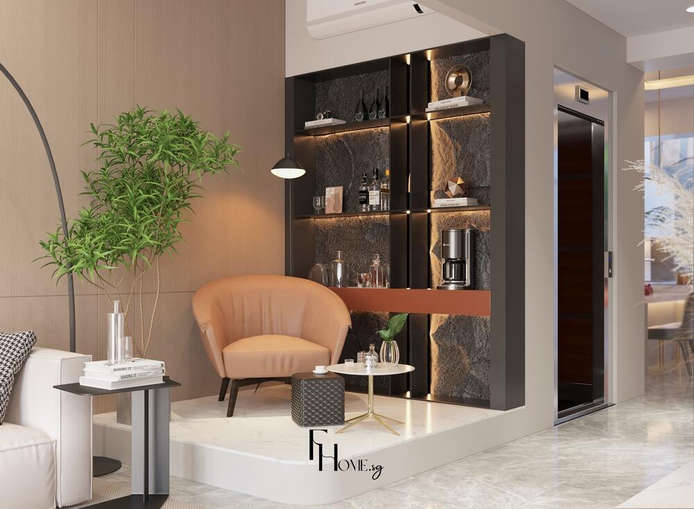 Phòng khách nhà phố quận 9 65m2 phong cách hiện đại view 4