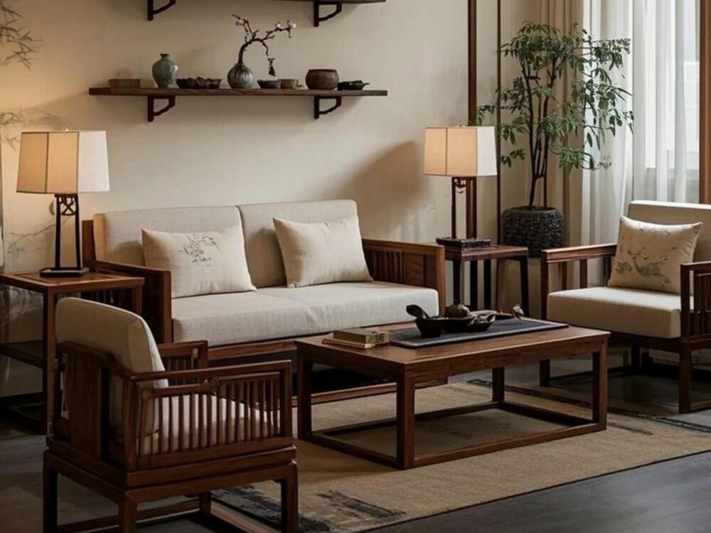 Phòng khách phong cách Nhật Bản với nội thất gỗ, ánh sáng tự nhiên và chiếu Tatami