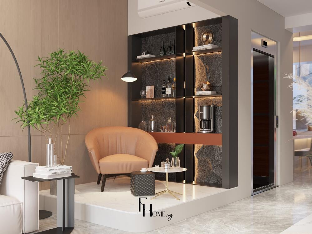 Phòng khách thiết kế tầng trệt nhà phố - 65m2 sàn - Phong cách hiện đại- View 2