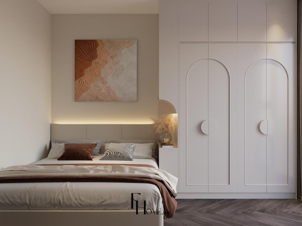 Phòng ngủ master chiếm diện tích 18-20m2 tích hợp tủ âm tường tối ưu diện tích.