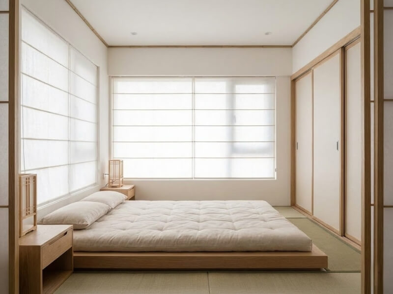 Phòng ngủ nội thất chung cư 75m2 phong cách Nhật Bản