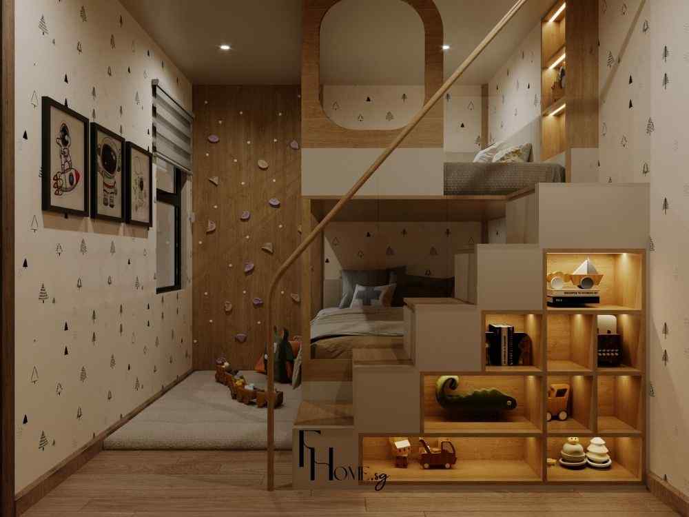 Phòng ngủ sáng thoáng với rèm hai lớp, gam màu be chủ đạo