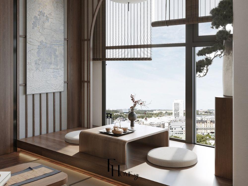 Thi công nội thất phòng khách với của sổ lớn thông thoáng