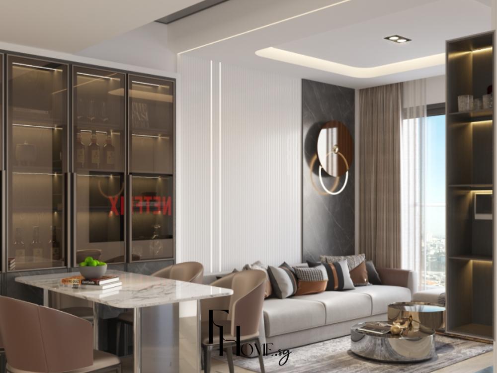 Phòng khách liên thông phòng bếp tạo cảm giác rộng rãi