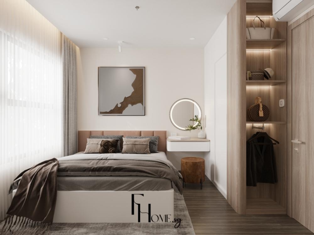 Phòng ngủ sang trọng với tông màu trắng chủ đạo, tủ đựng quần áo sang trọng