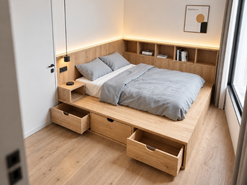 Thiết kế nội thất chung cư 1 phòng ngủ ưu tiên nội thất đa năng và thông minh