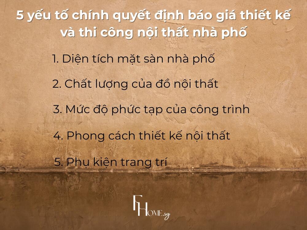 5 yếu tố chính quyết định báo giá thiết kế và thi công nội thất nhà phố