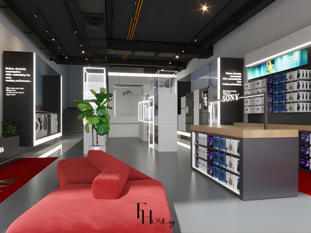 Bàn trưng bày hình chữ U và lối đi rộng rãi, mang đến trải nghiệm khách hàng thuận tiện và trực quan