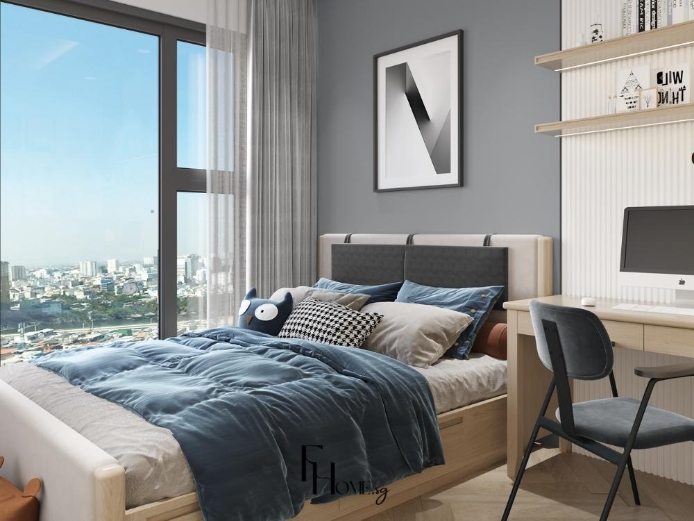 Bố trí phòng thay đồ riêng tiện nghi, đáp ứng nhu cầu sinh hoạt của bé trai lớn tuổi