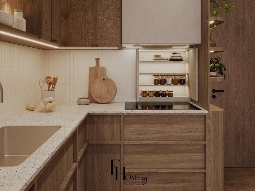 Chất liệu gỗ, đá thô và kim loại patina tạo nên vẻ đẹp chân thực, bình yên đặc trưng của phong cách Wabi Sabi