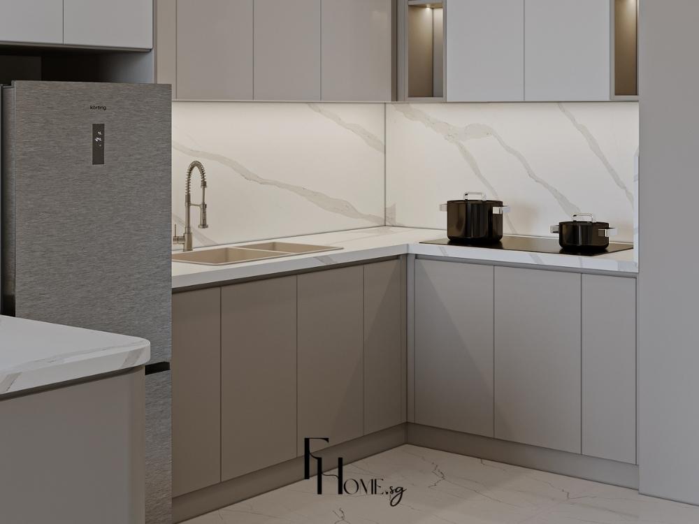 Chiều cao bếp được thiết kế phù hợp giúp người dùng thao tác thoải mái và nấu nướng hiệu quả