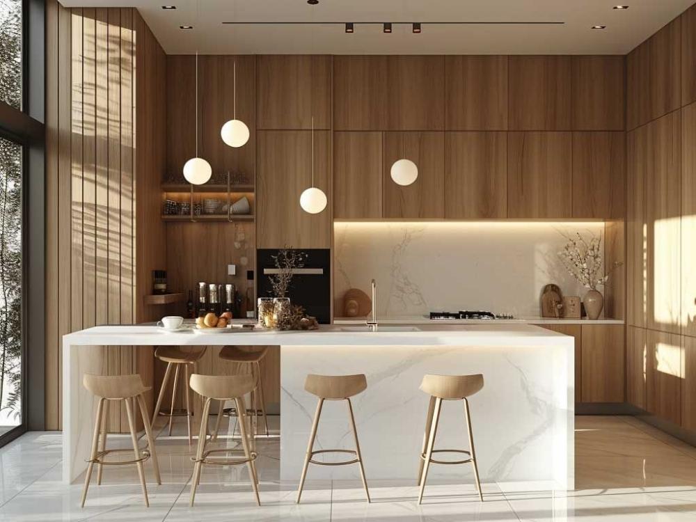 Đảo bếp liền bàn ăn mang lại sự liền mạch và sang trọng cho không gian, đáp ứng trọn vẹn công năng và thẩm mỹ